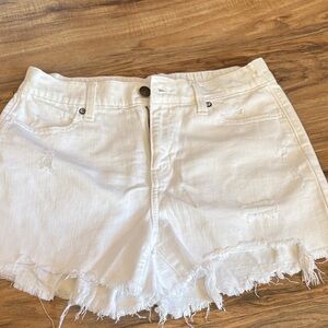 Aerie Distressed White Jean Shorts